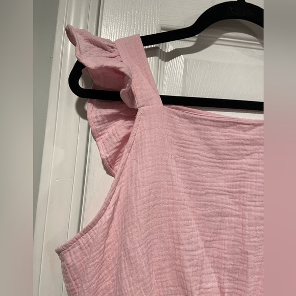 Vero Moda Size L Soft Pink Cotton Gauze Open Back Ruffle Sleeve Tank Top - Picture 3 of 11